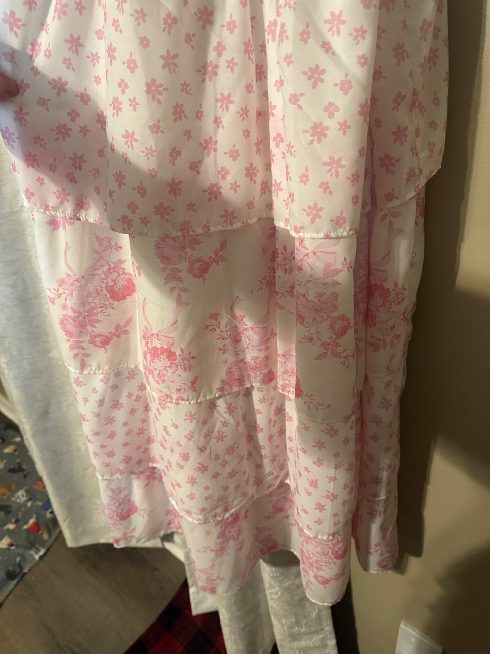 Women's White Maxi Dress with Pink Floral Print - Picture 6 of 9